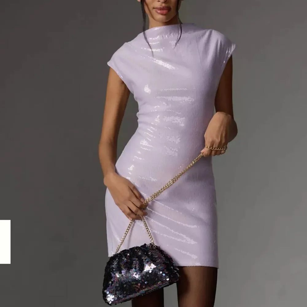 Anthropologie Shimmering Lavender Sequin Dress Size XL NWT